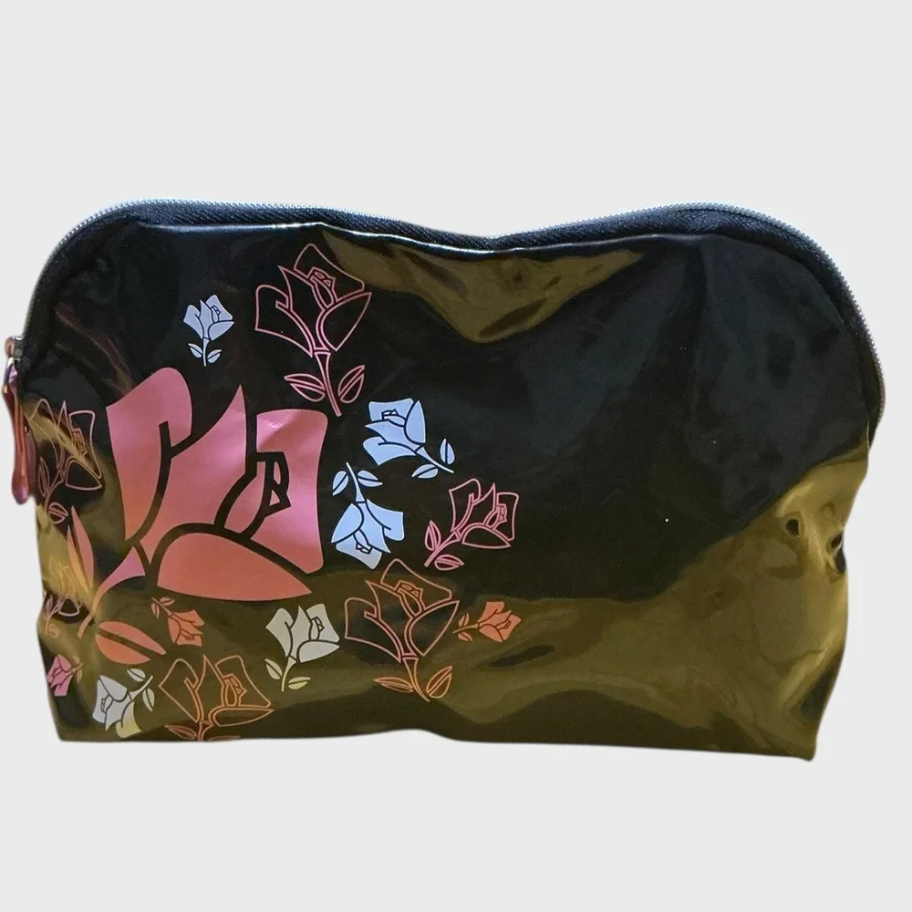 Lancôme Black Floral Cosmetic Bag w/ Sweet Shimmer Spa & Beauty Set